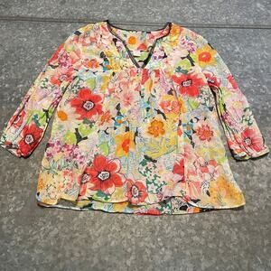 Vintage Only Hearts NYC Floral Silk Blend Peasant Shirt Womens Small USA 90s Y2K